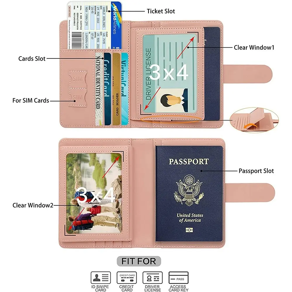 Passport Cover PU Leather Man Women Travel Passport Holder Credit Card Case