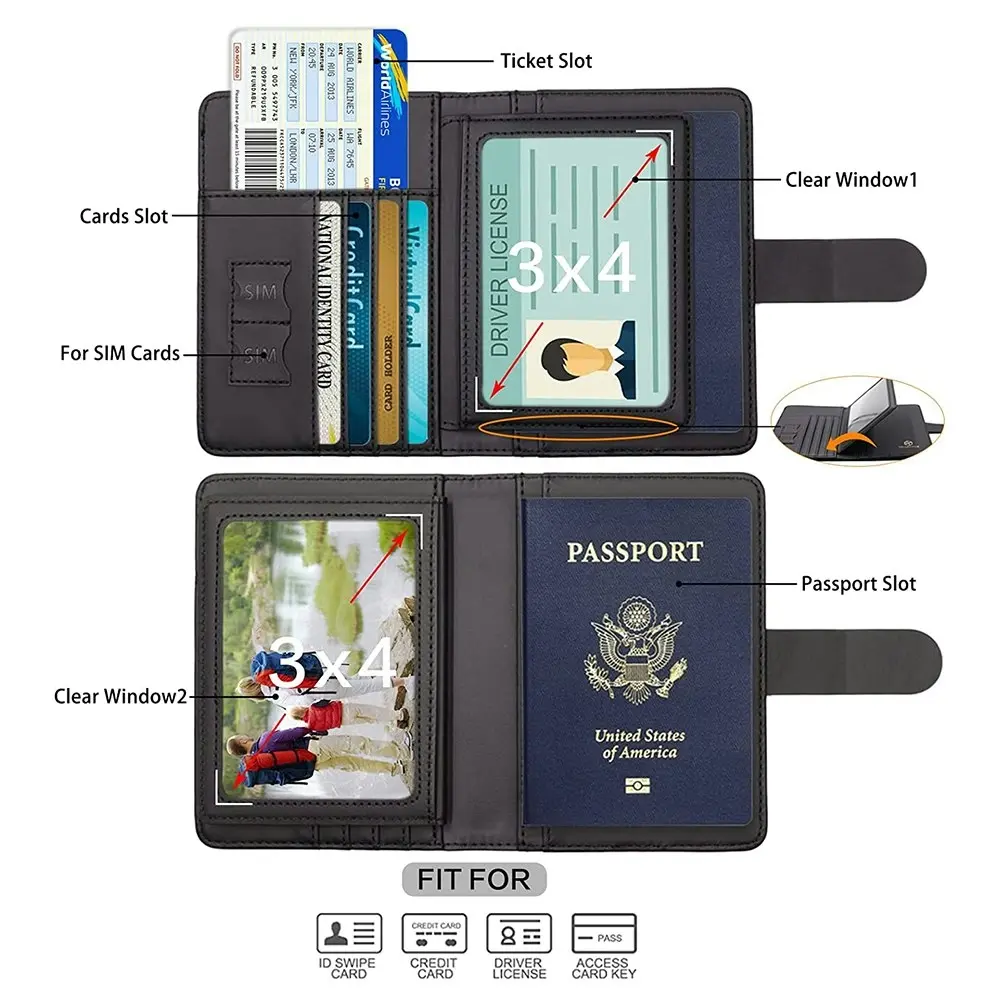 Passport Cover PU Leather Man Women Travel Passport Holder Credit Card Case