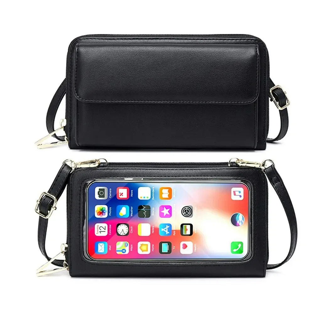 Touch Screen RFID Anti -Theft Brush Function Wallet Shoulder Crossbody Phone Bag