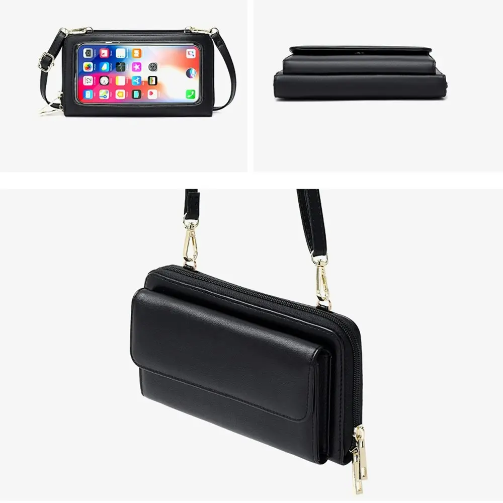 Touch Screen RFID Anti -Theft Brush Function Wallet Shoulder Crossbody Phone Bag