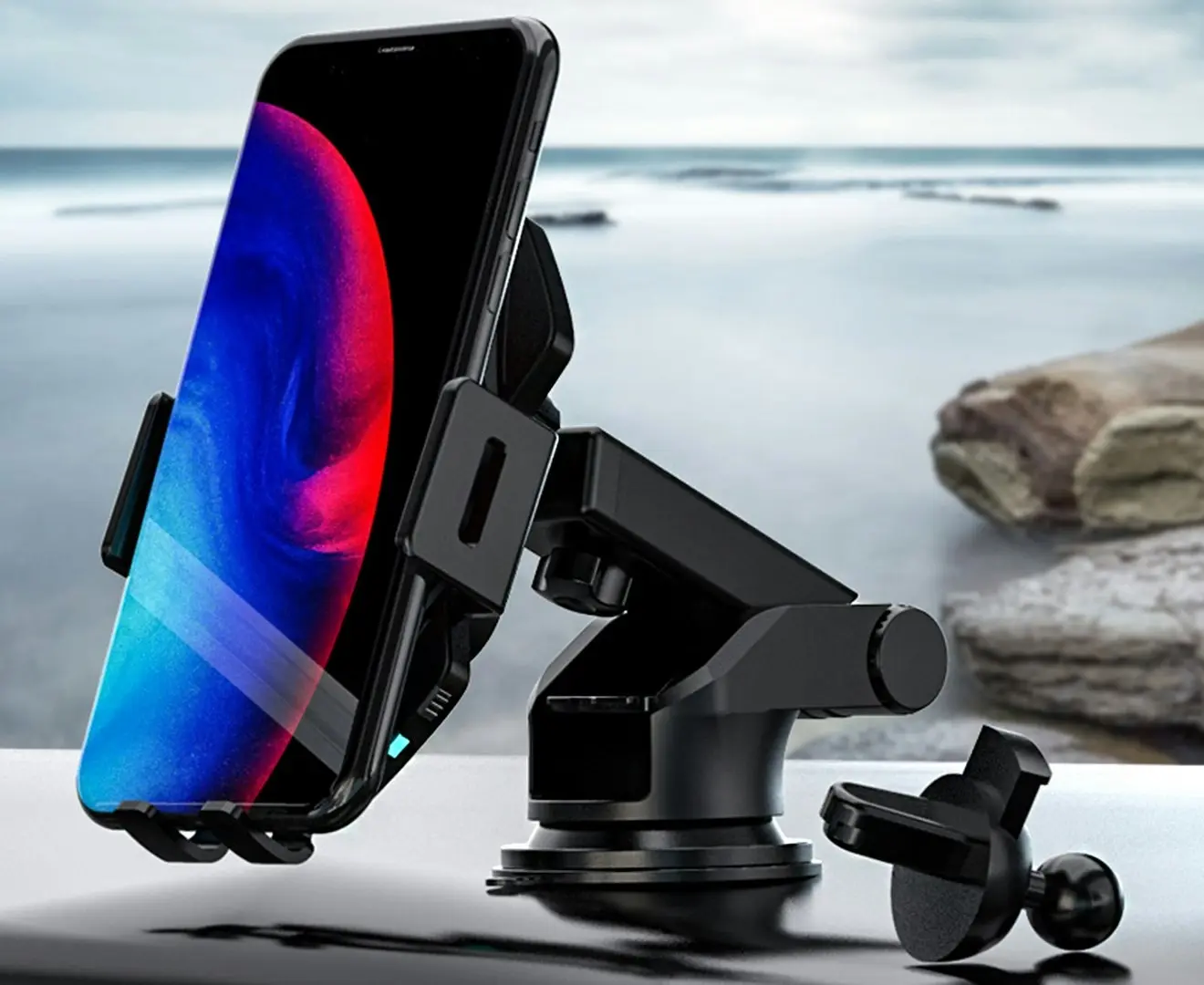 15W Fast Charging Car Mount Charger Auto-Clamping Phone Holder