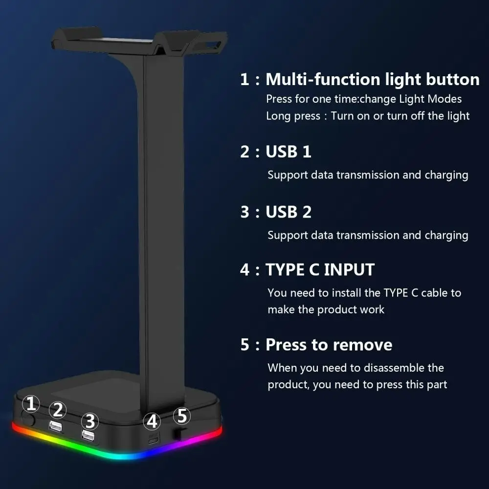 RGB Headphones Stand Gaming Multi-function Headset Bracket Earphone Display