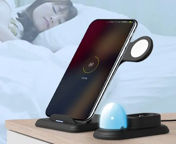 3 in 1 10W Fast Charger Wireless Charger Stand with Night Light