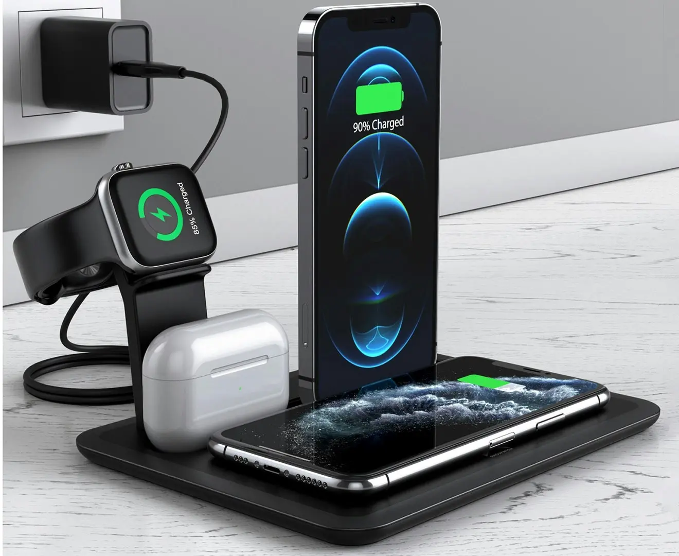 3 in 1 15W fast wireless charger dock for smart phone-Black