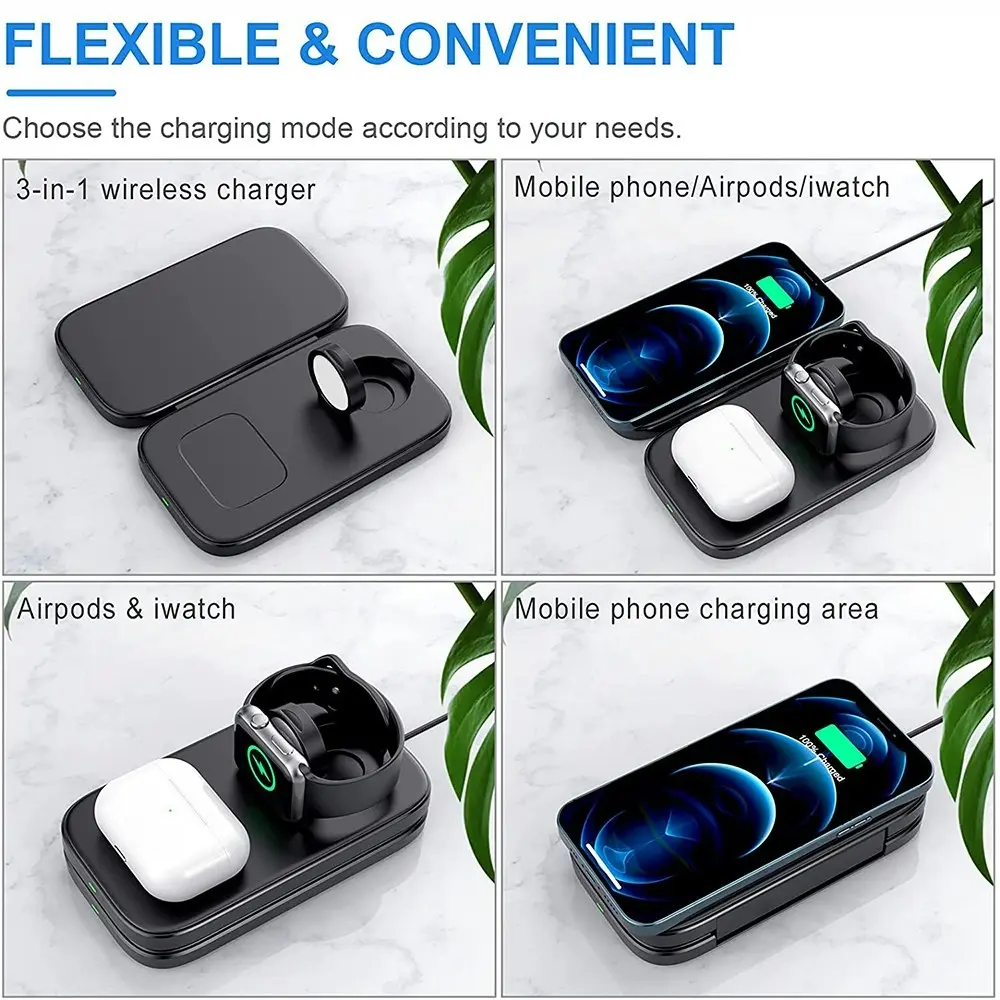 15W folding magnetic 3 in 1 wireless charger