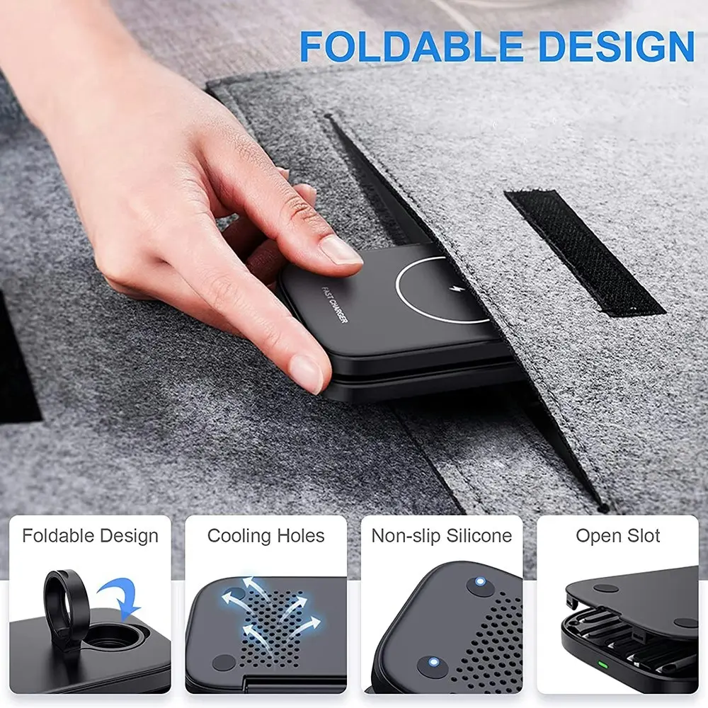 15W folding magnetic 3 in 1 wireless charger