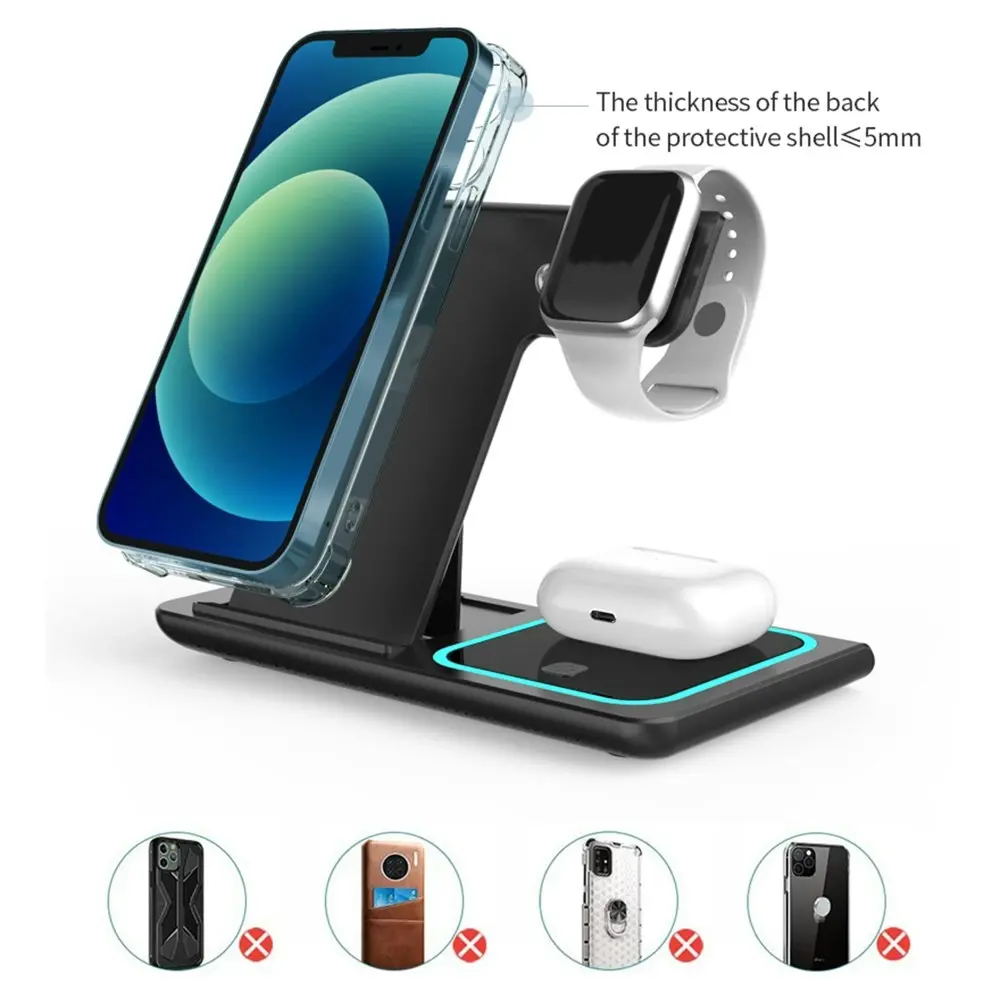 15W Wireless Charger Stand Foldable Charging Dock For Airpods Pro iWatch iPhone