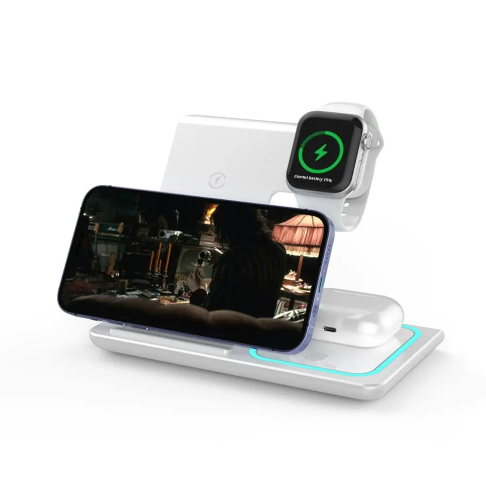 15W Wireless Charger Stand Foldable Charging Dock For Airpods Pro iWatch iPhone