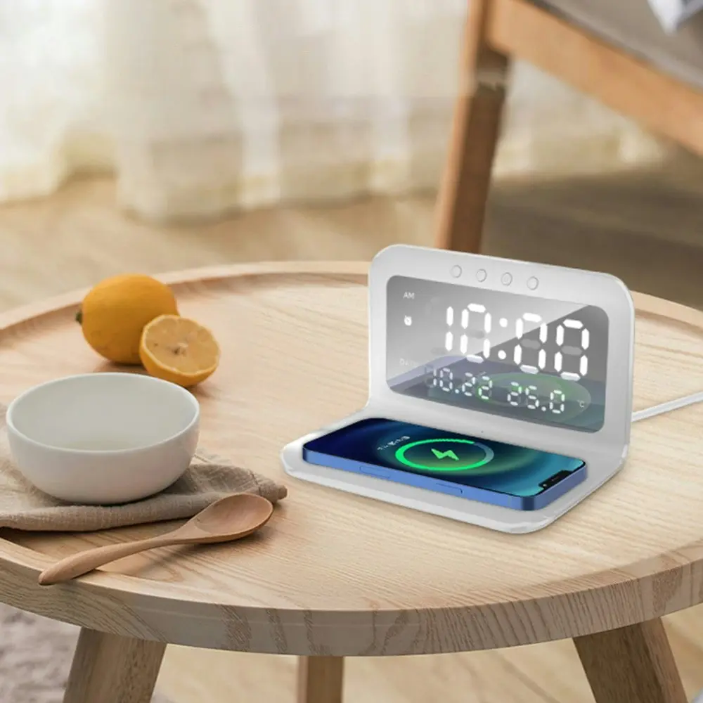 15W Portable Detachable Wireless Charger Multifunctional Temperature Alarm Clock