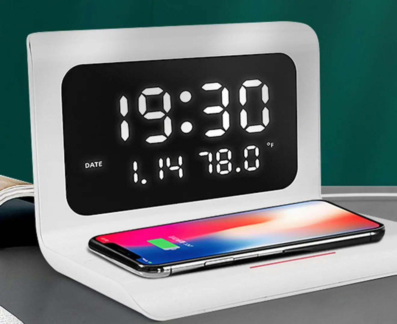 Three-in-One Wireless Charging Clock with Temperature