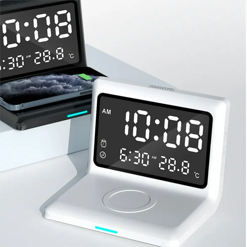 Three-in-One Wireless Charging Clock with Temperature