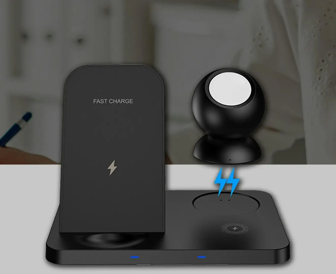 15W 3 in 1 Multi-Function Wireless Fast Charger-Black