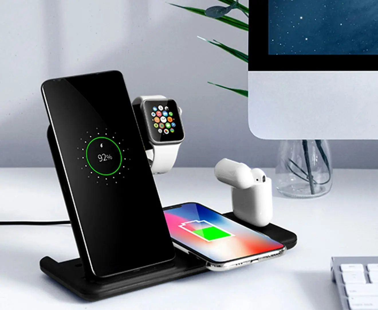 4 in 1 foldable Wireless Charging Dock for iphone ,Airpods and  iWatch-Black