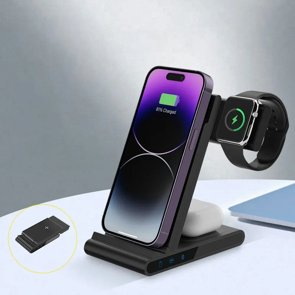 Folding 3 In 1 Wireless Charger Phone Watch Headset 15W Desktop Wireless Charger