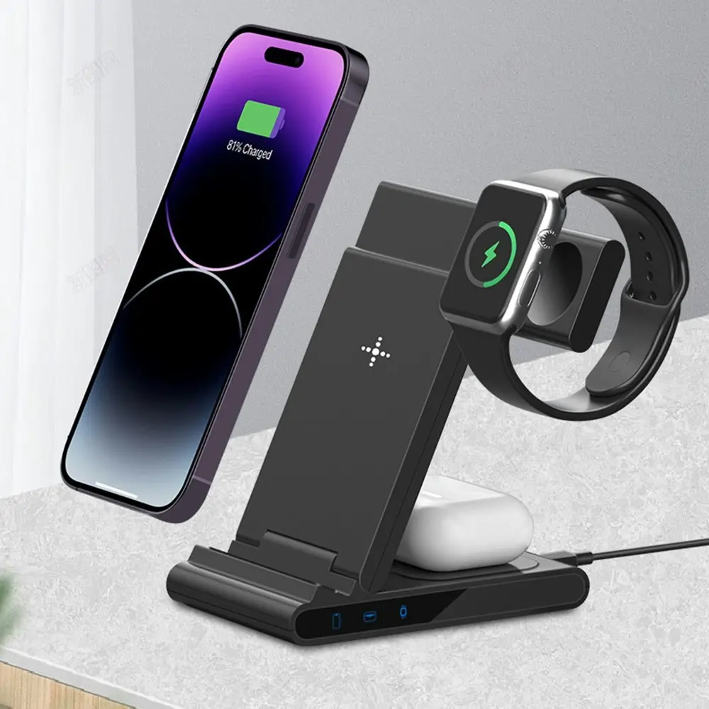 Folding 3 In 1 Wireless Charger Phone Watch Headset 15W Desktop Wireless Charger