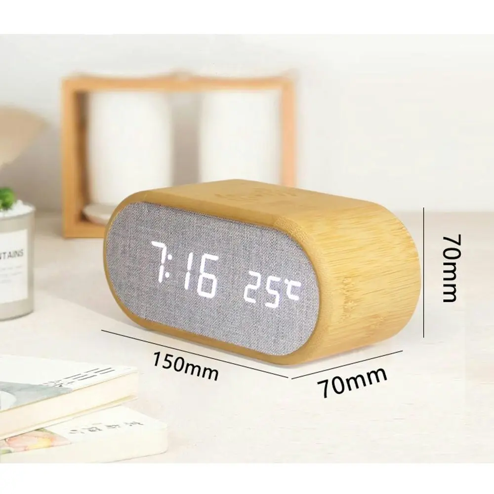 Multifunctional Wooden Alarm Clock with 10W Wireless Charging