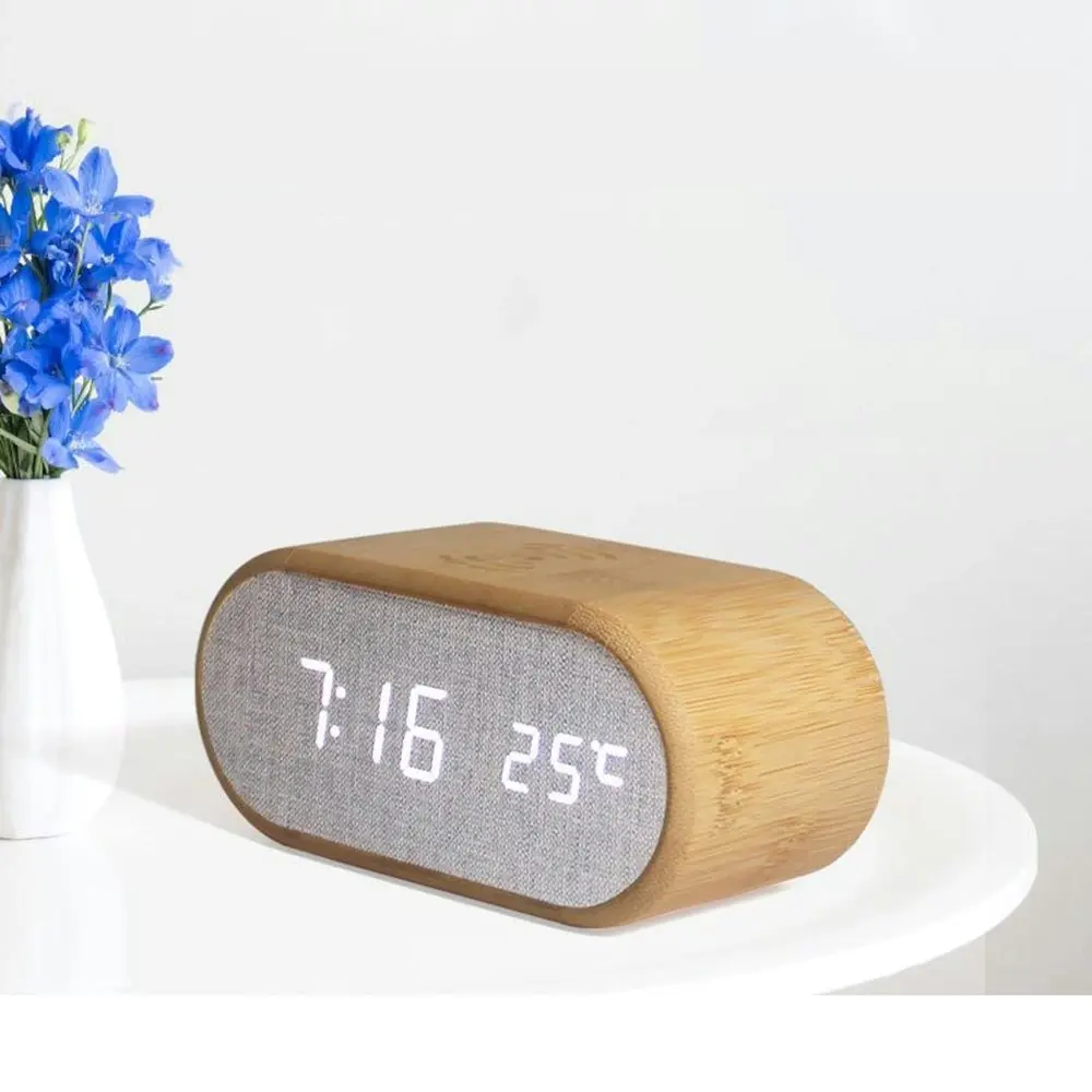 Multifunctional Wooden Alarm Clock with 10W Wireless Charging