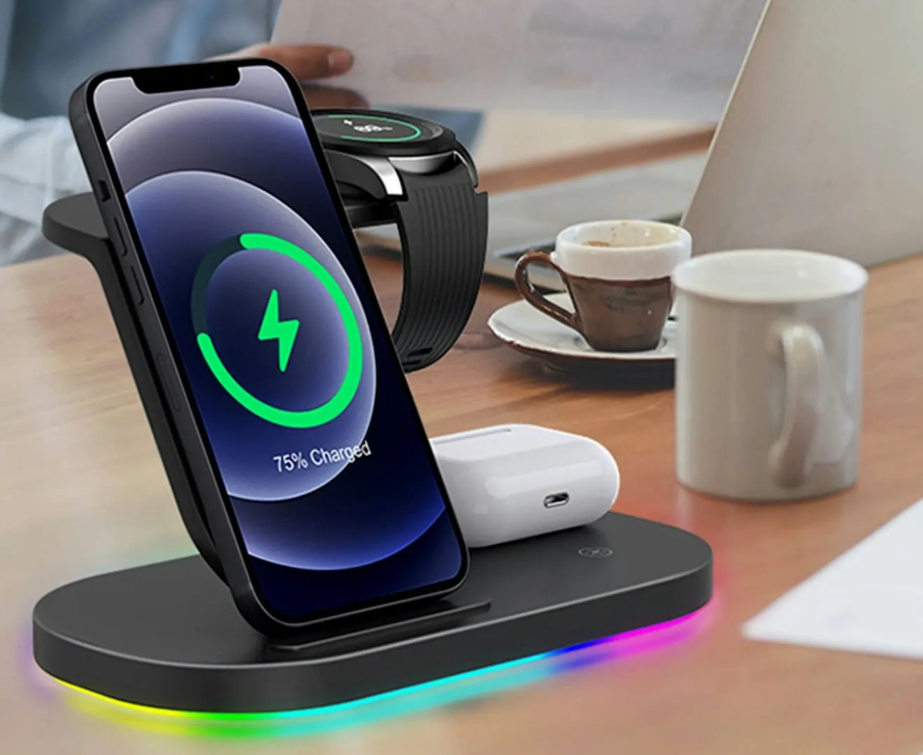 3 in 1 Wireless Fast Charging Dock-Black