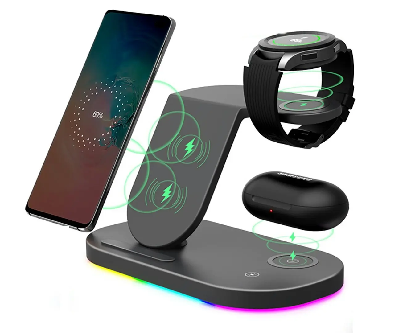 3 in 1 Wireless Fast Charging Dock-Black