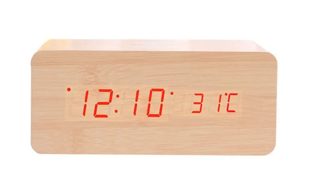 Wooden Alarm Clock with Wireless Charging Pad