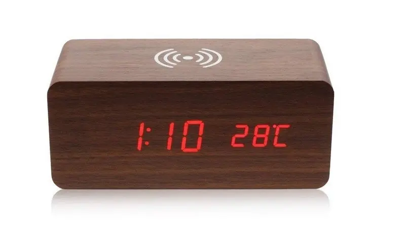 Wooden Alarm Clock with Wireless Charging Pad