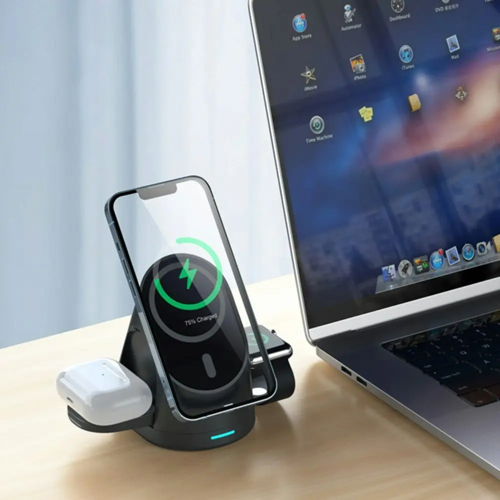 Magnetic Wireless Charger Foldable 3-In-1 Wireless Charging Stand For iPhone