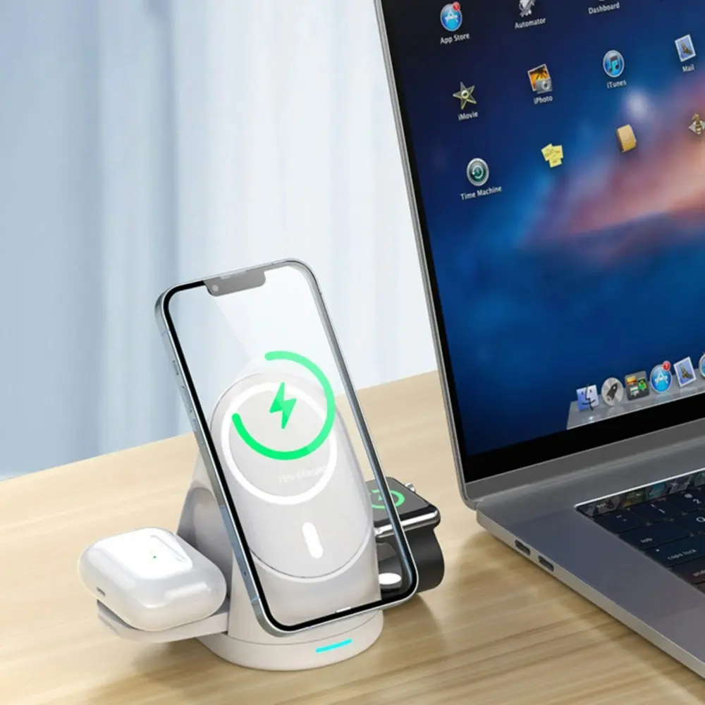 Magnetic Wireless Charger Foldable 3-In-1 Wireless Charging Stand For iPhone