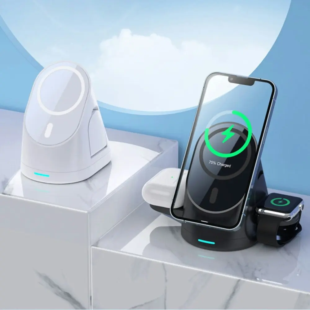 Magnetic Wireless Charger Foldable 3-In-1 Wireless Charging Stand For iPhone