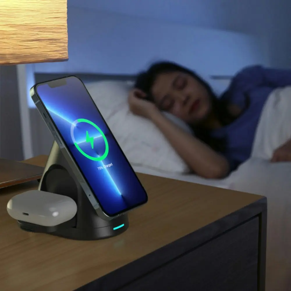 Magnetic Wireless Charger Foldable 3-In-1 Wireless Charging Stand For iPhone