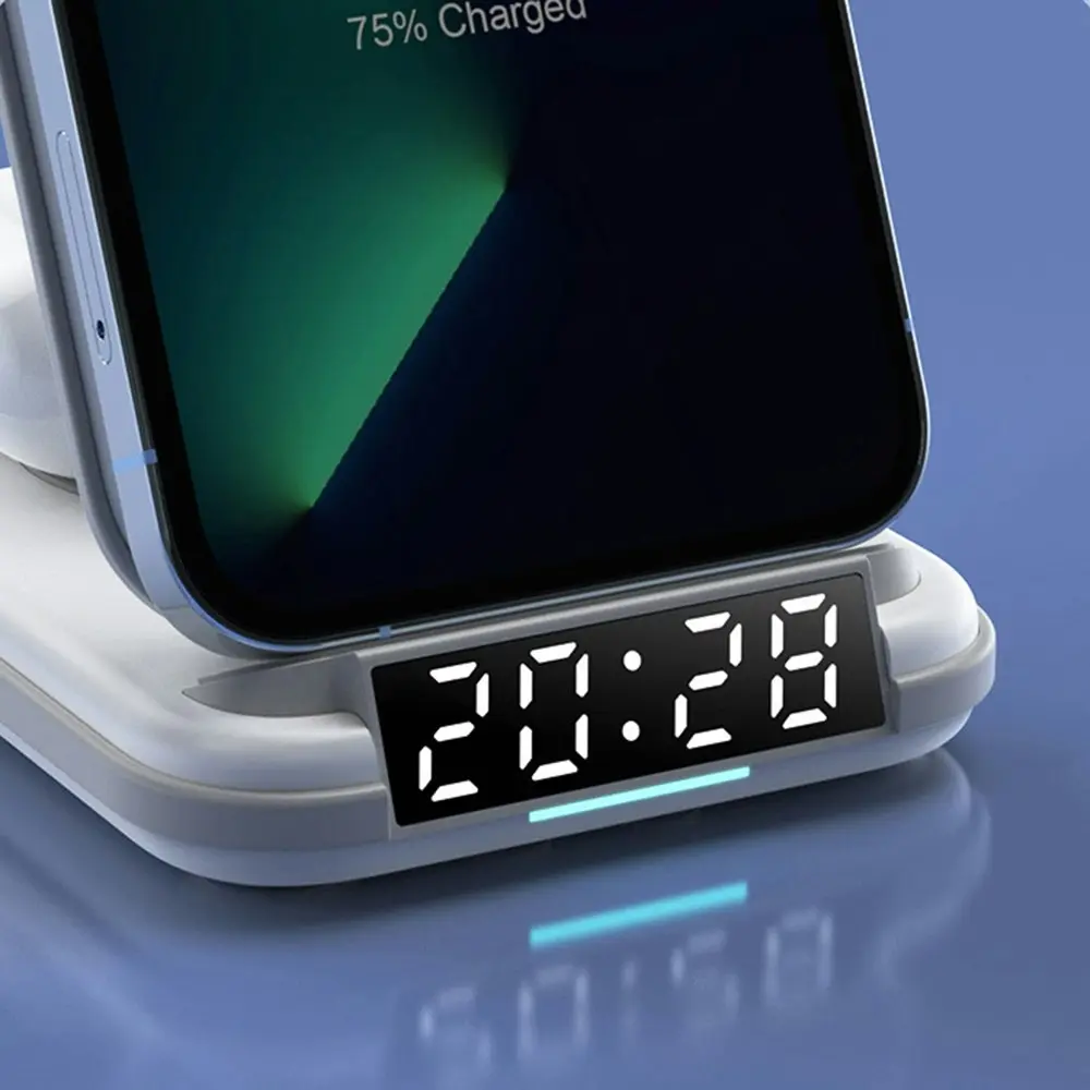 4 In 1 Wireless Charging Desktop With Clock  For iPhone AirPods iWatch