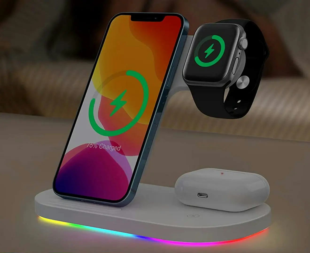 3 in 1 15W Fast Wireless Charger Stand with Breathing Indicator