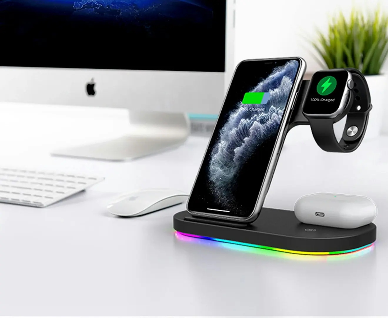 3 in 1 15W Fast Wireless Charger Stand with Breathing Indicator