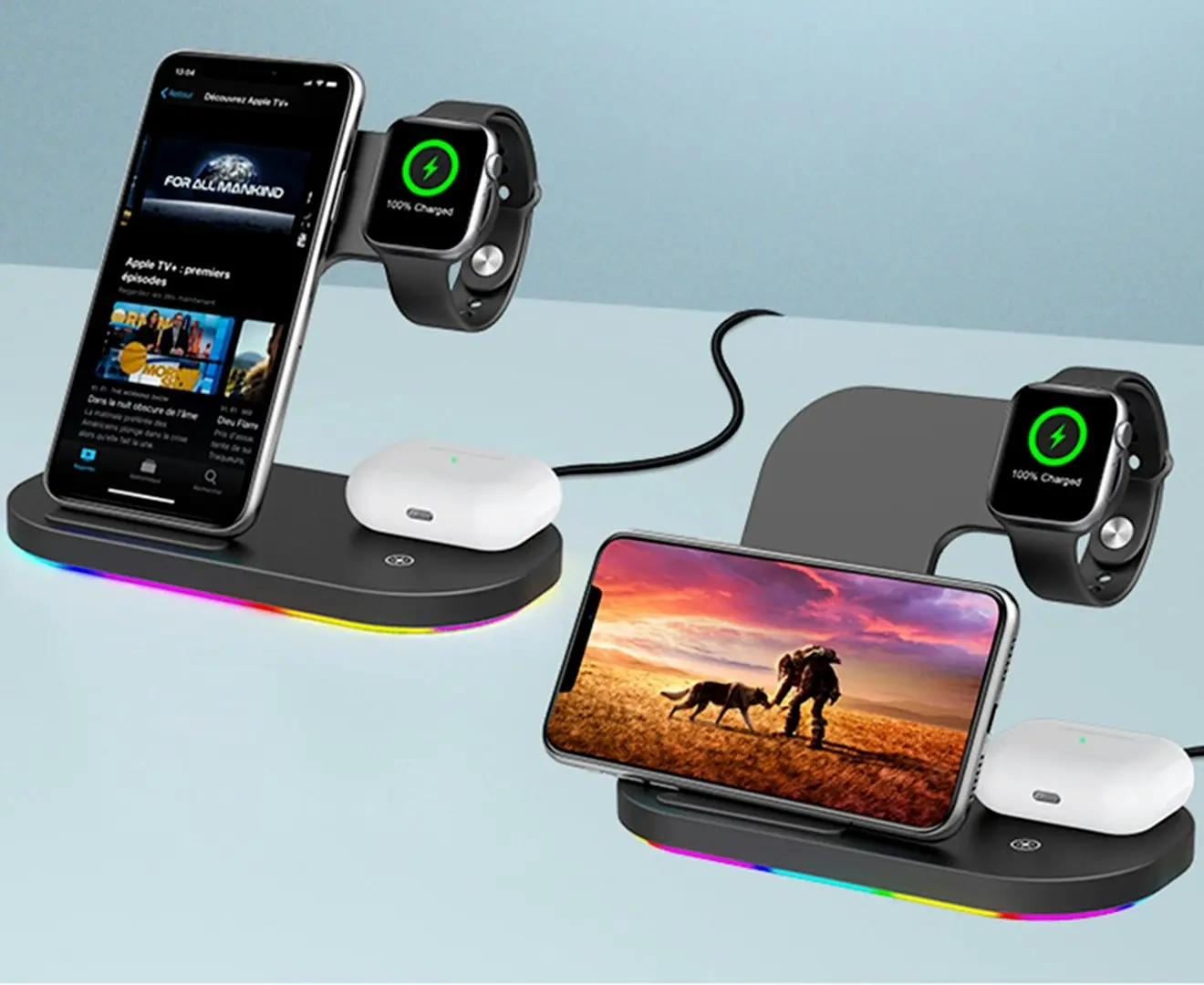 3 in 1 15W Fast Wireless Charger Stand with Breathing Indicator