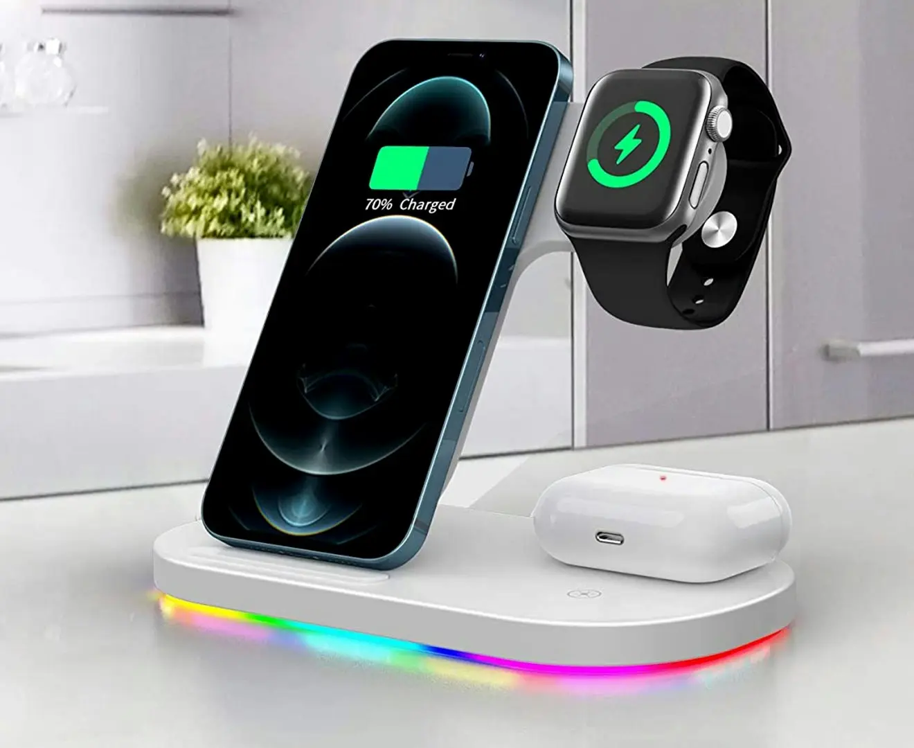 3 in 1 15W Fast Wireless Charger Stand with Breathing Indicator