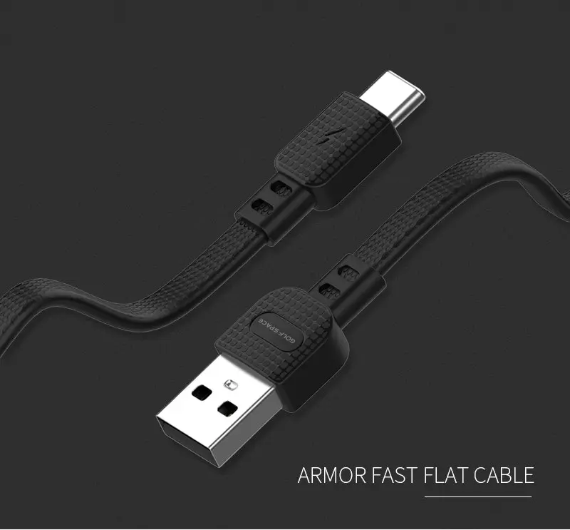 1 Meter 3A Flat Type-C Fast Charging Data Cable Golf Space SL02 Black