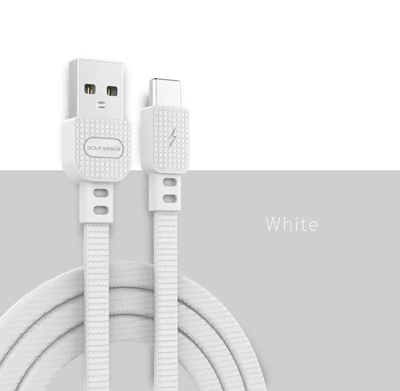 1 Meter 3A Flat Type-C Fast Charging Data Cable Golf Space SL02 White