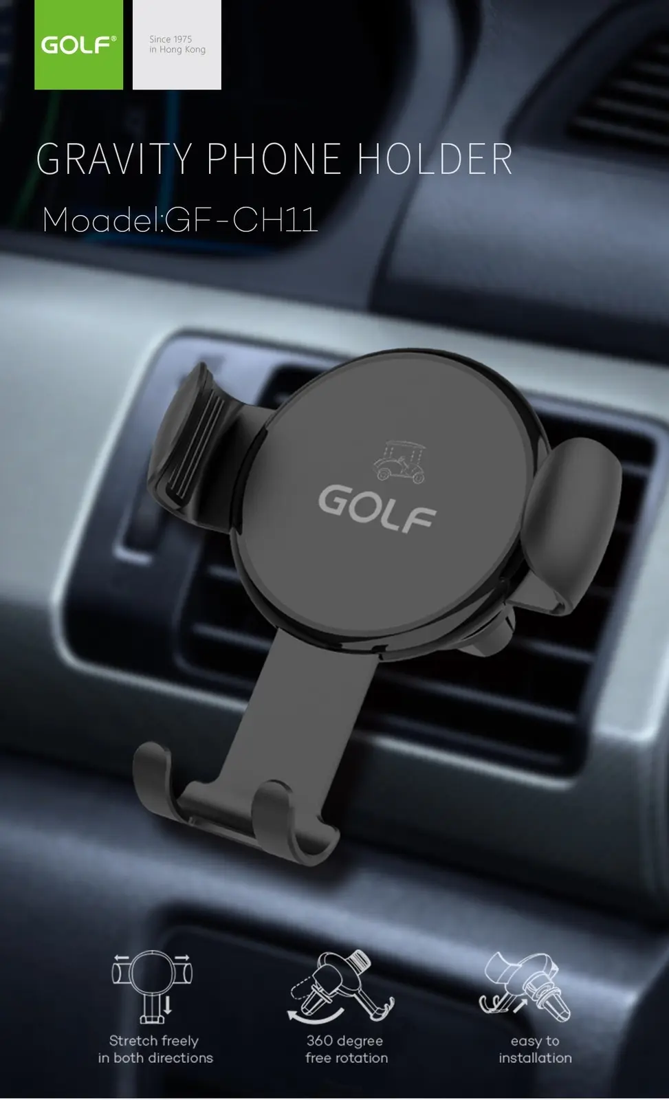 Golf GF-CH11 Triumph In-Car Air Outlet Semi-Automatic Bracket Phone Holder