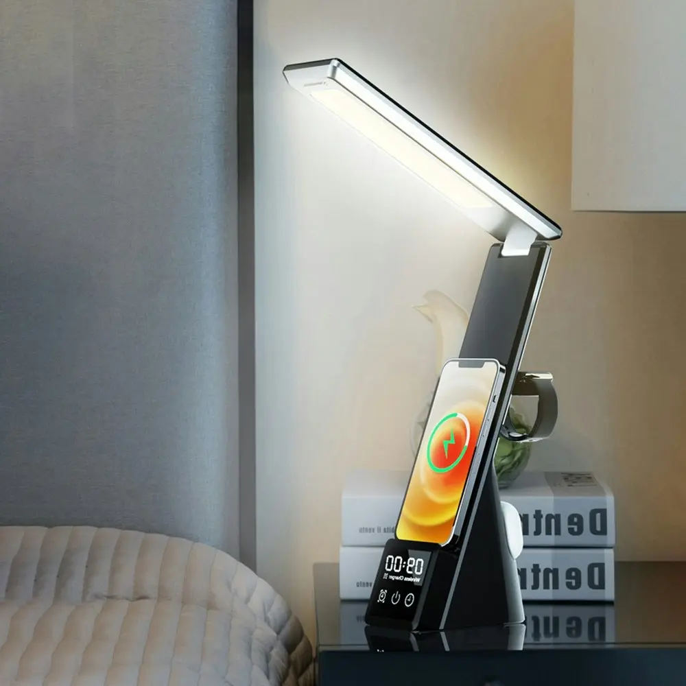 Multifunctional LED Desk Light Wireless Charger With Clock