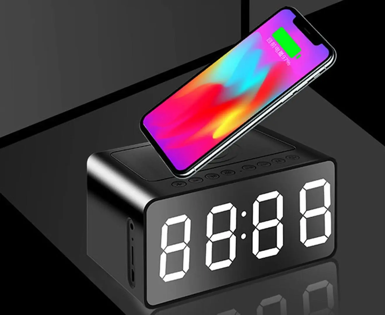 Three-in-One LED Alarm Clock Bluetooth Speaker with Wireless Charging