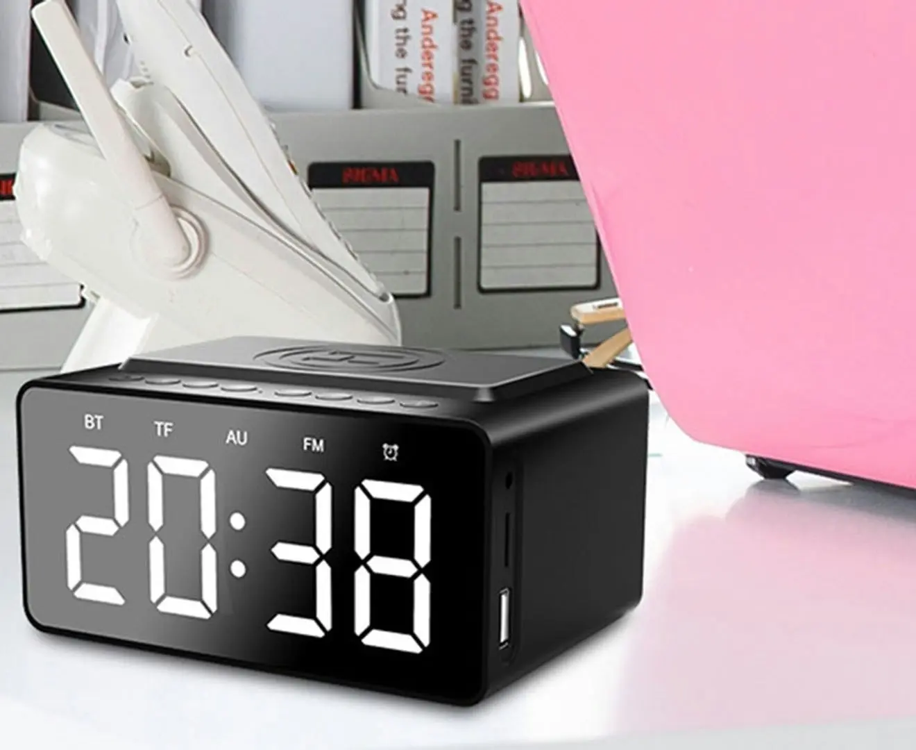 Three-in-One LED Alarm Clock Bluetooth Speaker with Wireless Charging