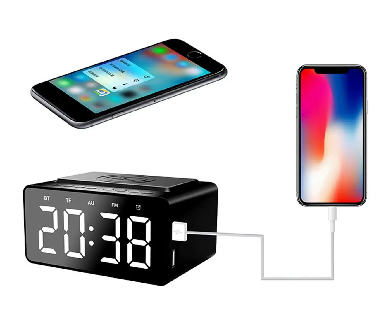 Three-in-One LED Alarm Clock Bluetooth Speaker with Wireless Charging