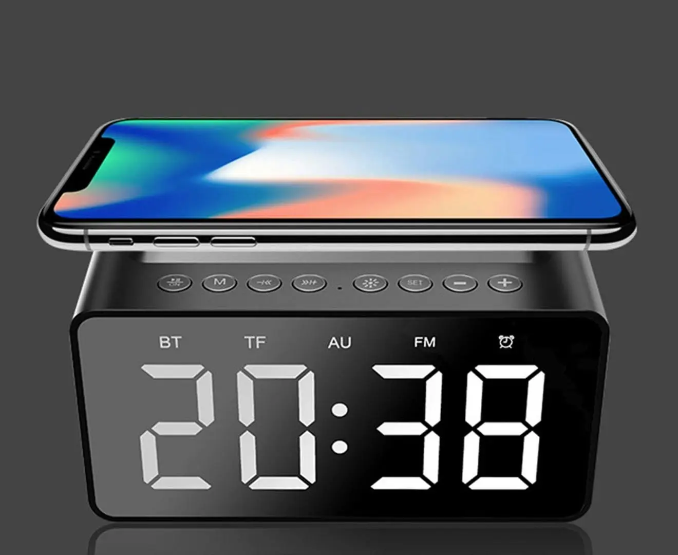 Three-in-One LED Alarm Clock Bluetooth Speaker with Wireless Charging