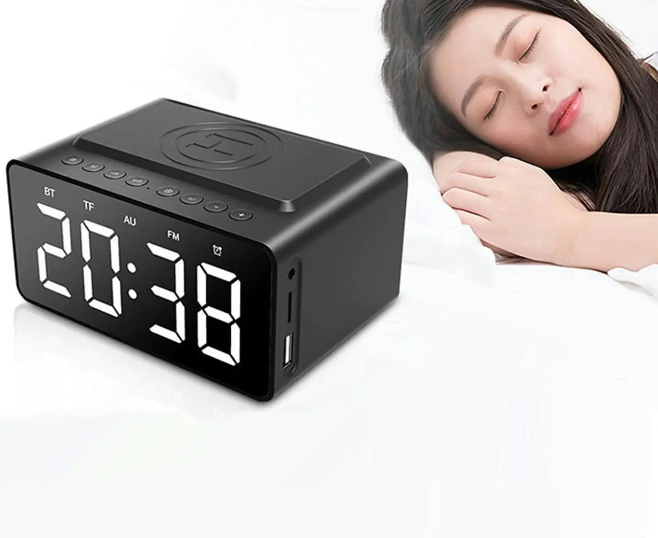 Three-in-One LED Alarm Clock Bluetooth Speaker with Wireless Charging