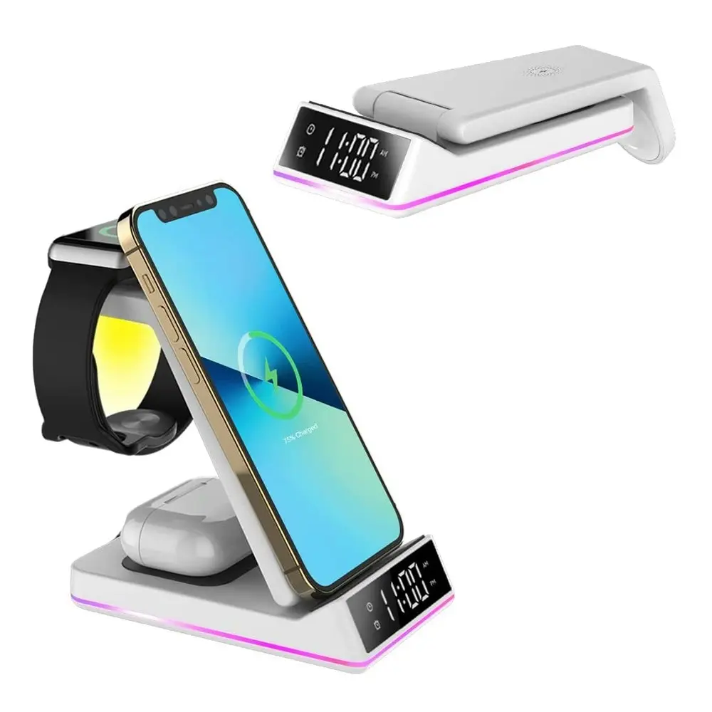 Multifunctional foldable vertical wireless charger desk clock