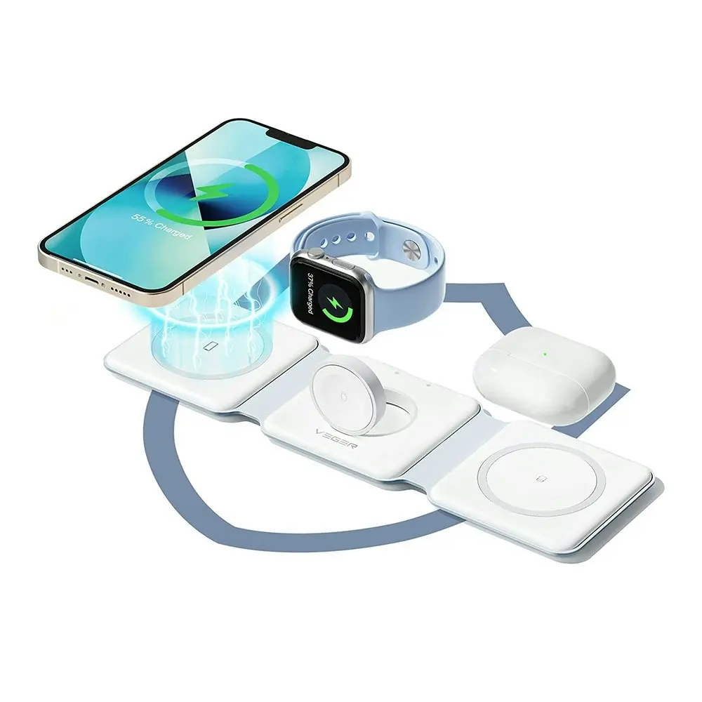 3 in 1 Wireless Charging Station Travel Charger for iPhone AirPods And iWatch