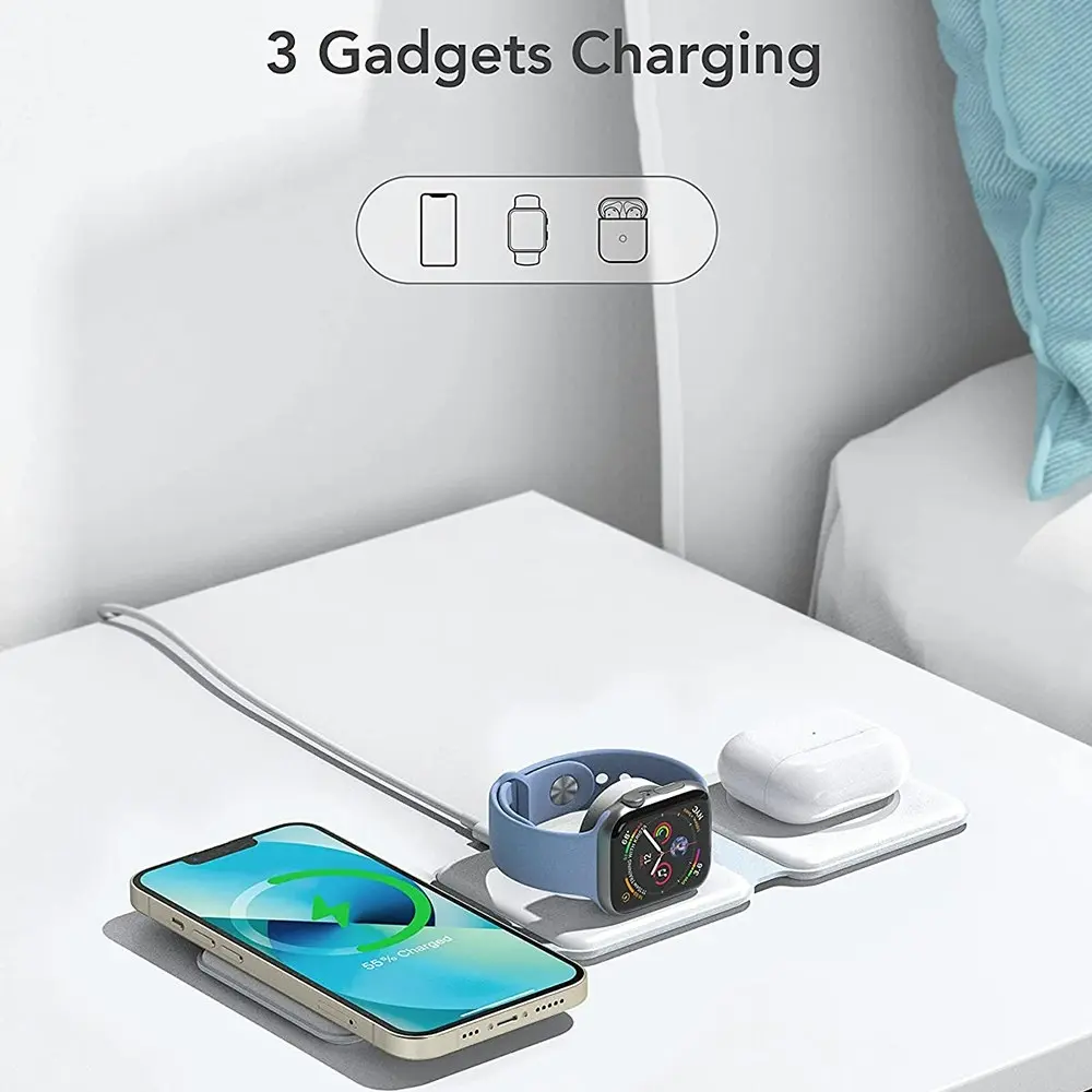 3 in 1 Wireless Charging Station Travel Charger for iPhone AirPods And iWatch