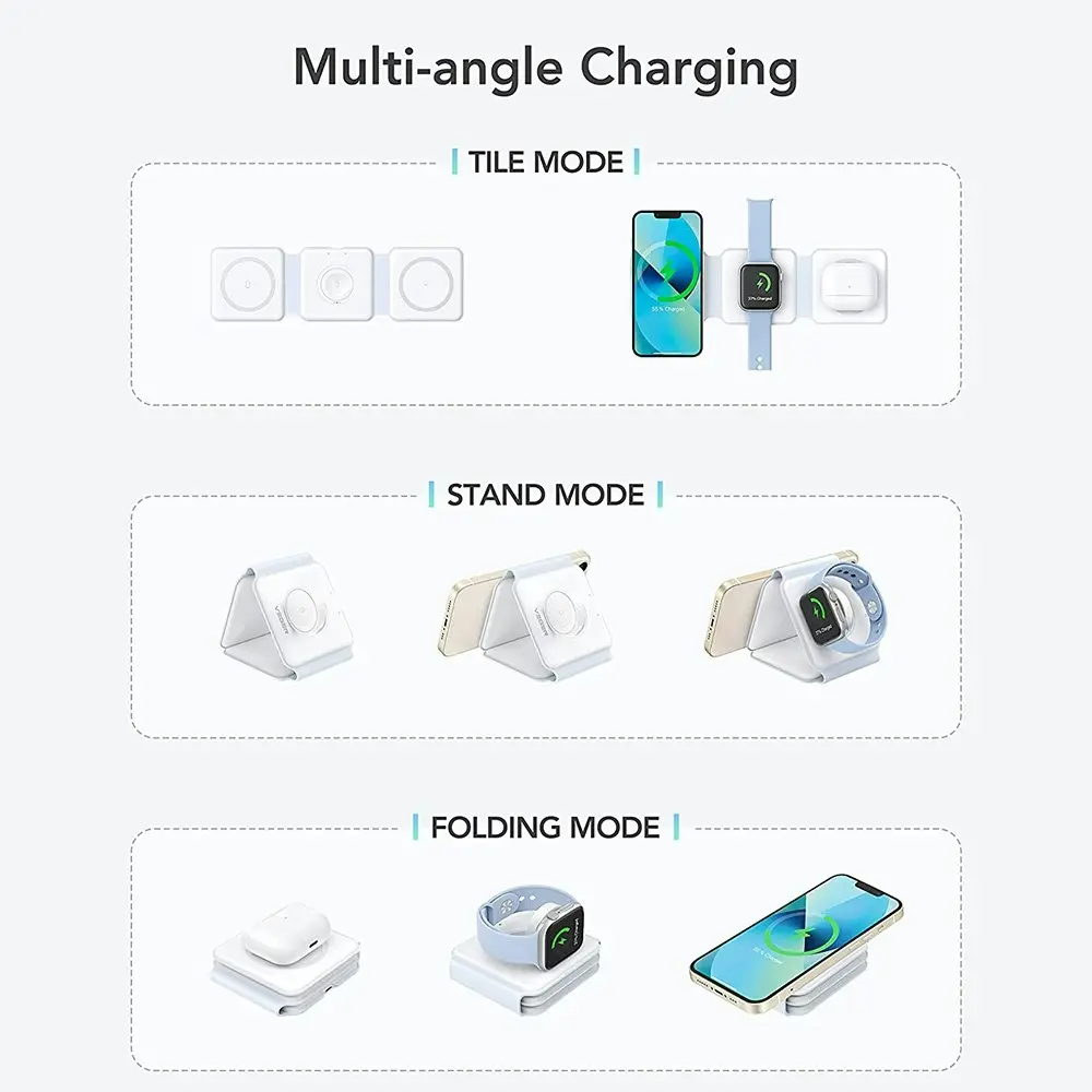 3 in 1 Wireless Charging Station Travel Charger for iPhone AirPods And iWatch