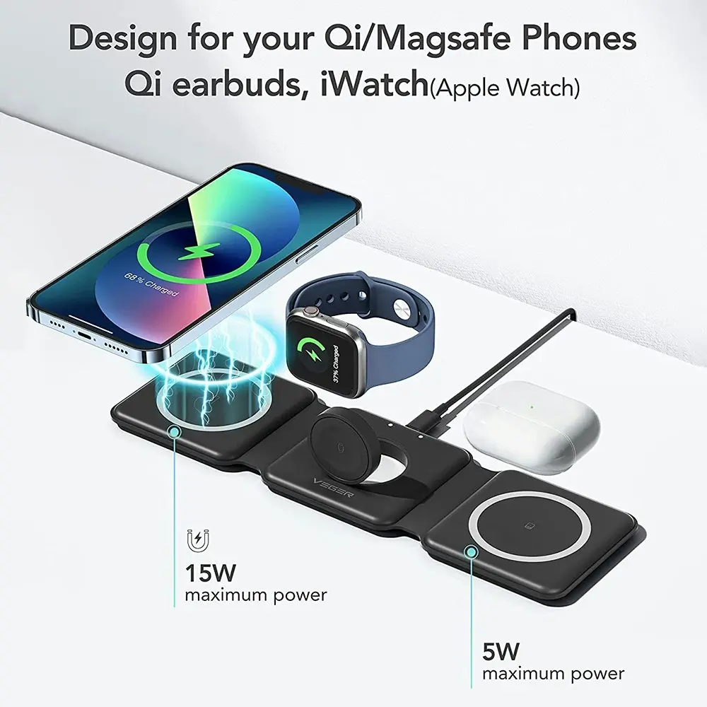 3 in 1 Wireless Charging Station Travel Charger for iPhone AirPods And iWatch