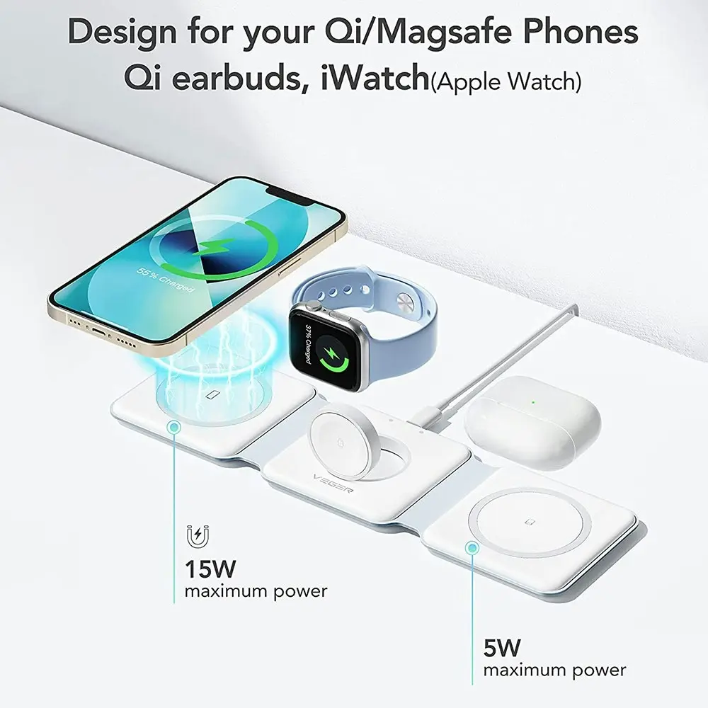 3 in 1 Wireless Charging Station Travel Charger for iPhone AirPods And iWatch