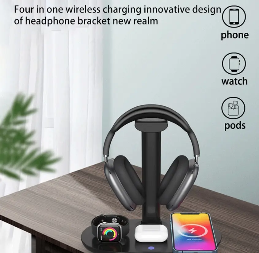 4 in 1 Wireless Charger Headphone Stand for iPhone Apple Watch Airpods Pro